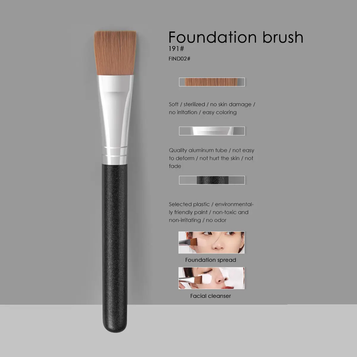 Single black 191# Mask Foundation Makeup brush High quality luxury mask brush custom makeup brush packaging