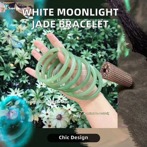 Jade Ice Thick Bracelet White Moonlight Transparent Jade Color Floating Multi-Color Flower Fashion <strong>Glass</strong> <strong>Bangles</strong> - Product Image 3