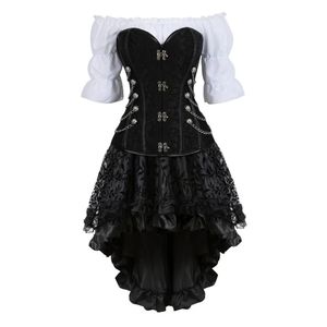 <span class=keywords><strong>Abito</strong></span> a corsetto Steampunk in pelle gotica <span class=keywords><strong>Bustier</strong></span> Top rinascimentale blusa con gonna Burlesque Costume da pirata in tre pezzi - Product Image 1