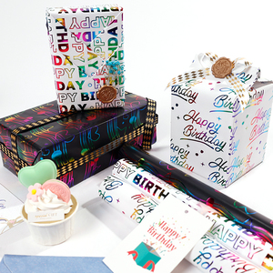 High Quality Rainbow Foil <b>Birthday</b> Wrapping <b>Paper</b> 80gsm Soft Metallic 43*300cm Design Gift Packaging - Product Image 6