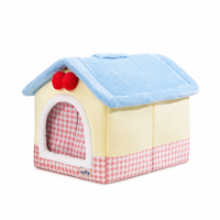 Lit pour chat en forme de maison confortable avec toit en peluche doux, maison pour chat d'intérieur et grotte pour animaux de compagnie pour chatons et petits chiens