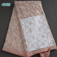 Luxe vert menthe français perlé Tulle maille dentelle tissu avec paillettes en gros dentelle africaine pour les femmes robes de mariée 4069