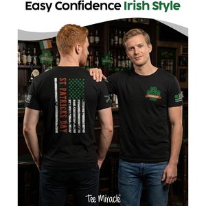 Camiseta del Día de San Patricio para hombre, diseño de la bandera irlandesa con trébol, texto personalizado, manga corta, 100% algodón, transpirable, tejido de punto. - Product Image 4