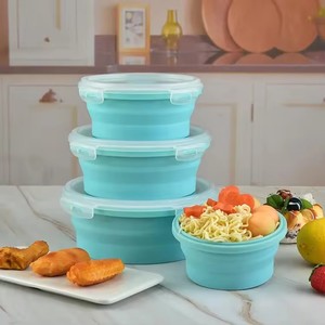 Fiambrera plegable de silicona portátil sin BPA, fiambrera <span class=keywords><strong>personalizada</strong></span> a prueba de fugas, cajas Bento con tapas de plástico para comida de niños - Product Image 4