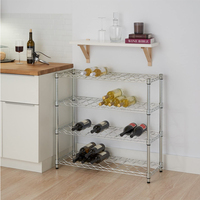 Porte-bouteilles à vin en fil d'acier chromé urbain à 4 niveaux, solution de rangement élégante pour les bars à domicile