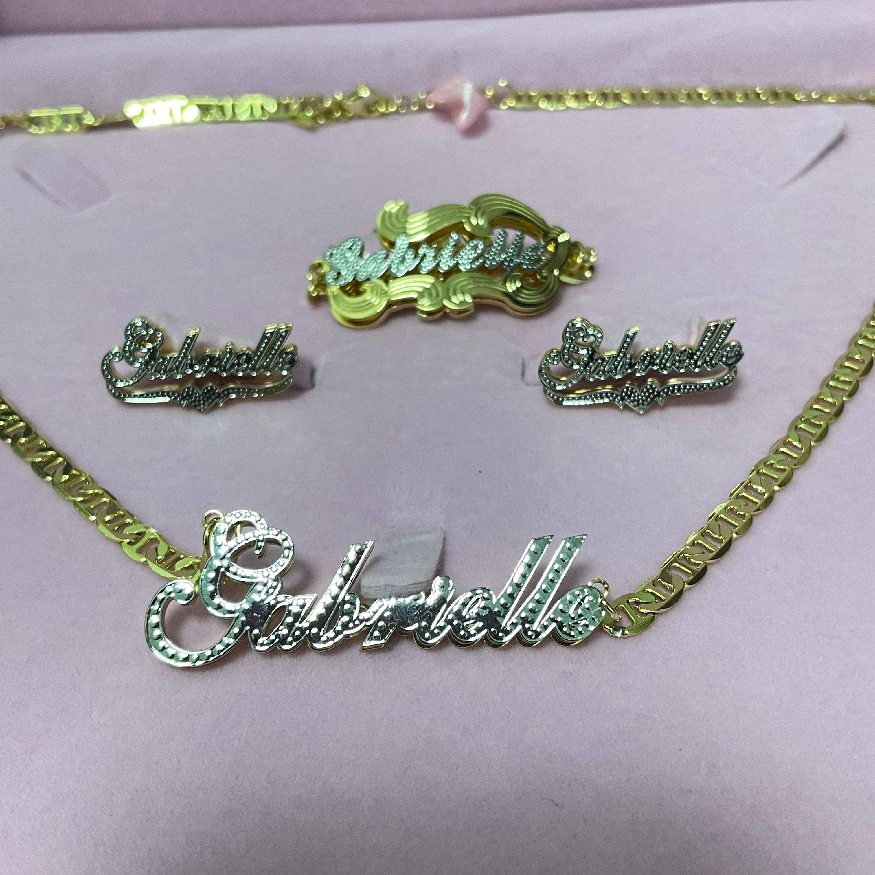 Custom Any Name Jewelry 18K Plated Two Tone Gold Personalized Double Plate  3D Name Necklace