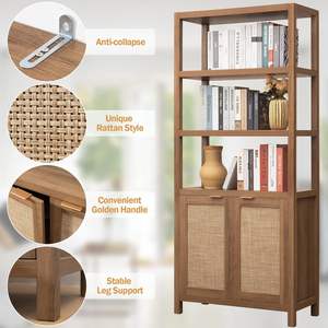 Moderna libreria a 5 livelli in Rattan Boho accenti alta in legno libreria porta di stoccaggio grandi scaffali per biblioteca casale - Product Image 5