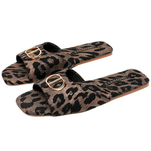 Spring Summer Metal D Buckle <b>Leopard</b> Print Open Toe <b>Slippers</b> Anti Slip Indoor Household Casual Shoes - Product Image 5