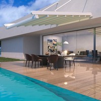 Auvent rétractable motorisé en aluminium avec cadre en aluminium, revêtement en poudre, pour terrasse, balcon, patio