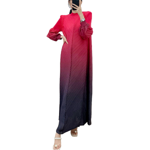 Plus Size Pleated Dresses Women Casual Gradient Color High-end Lantern Sleeve Long Elegant Party Dress Women's Clothing - Product Image 2