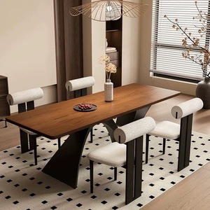 Juego de mesa de comedor Rectangular de madera maciza Retro moderno Wabi-Sabi incluye cuatro sillas para el hogar, sala de estar, muebles de apartamento - Product Image 3