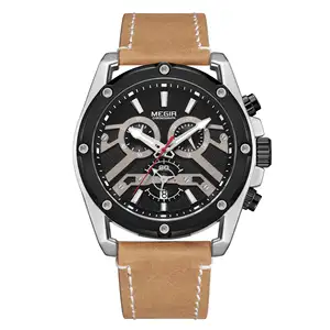 MEGIR 2120G Ready Stock Neues Design Top Mode Günstige Herren Quarzuhren für Chronograph Luminous Wrist Watch Echtes Lederband