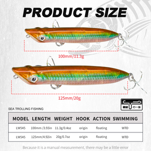 Lot de leurres artificiels flottants de surface Slap Walker Pencil Lure 100mm 125mm pour la pêche au bar, au brochet et en eau salée - Product Image 2