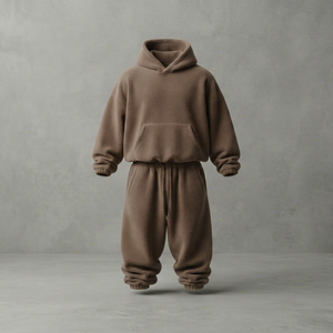 Ensemble de survêtement en polaire sherpa pour homme, sweat-shirt à capuche et pantalon de jogging, coupe ample, streetwear d'hiver, vêtements d'extérieur - Product Image 1
