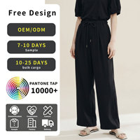 Pantalon plissé décontracté à coupe large pour femme, avec cordon élastique, pantalon droit confortable à tombé fluide