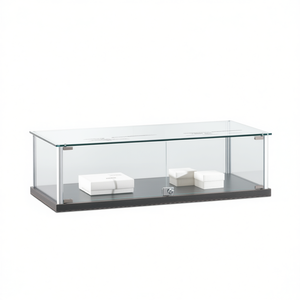 Modern Countertop Showcase 105Cm Width Tempered Glass Light <b>Grey</b> Aluminum <b>Frame</b> Lockable Doors - Product Image 2