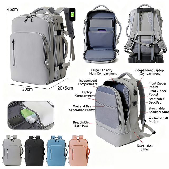 Unisex 40L Nylon Laptop Backpack Durable Waterproof USB Strap Carry System Large Travel Compartment School/Flight Approved Daily