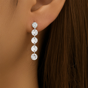 Boucles d'oreilles pendantes longues en argent S925 avec cristaux de zircon pour femmes - Product Image 4