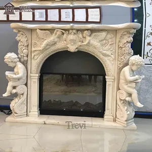 Factory Custom Design Hand Made White Marble Angel Statue Fireplace Mantel Supplier