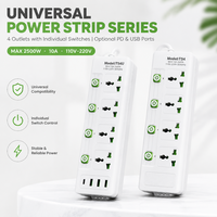 Stop Kontak 4 Port Universal, Kabel Ekstensi Standar, Panjang Kabel Sesuai Pesanan, Kotak Distribusi Daya untuk Ruang Game