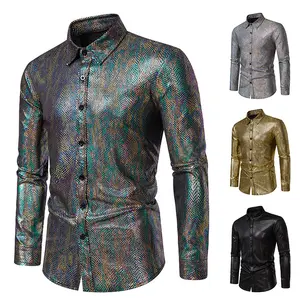 A301 ใหม่ snakeskin ร้อนทองผู้ชายเสื้อเชิ้ตลําลองแฟชั่นเสื้อเชิ้ตแขนยาวผู้ชาย