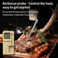 Termometer daging Digital tanpa kabel, 2025 termometer daging Digital dengan layar OLED dalam kayu tipe-c dasar pengisian daya BBQ daging
