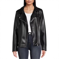 Veste de moto en PU tissé imperméable pour femme, style blazer court avec col boutonné, couleur unie, automne/hiver