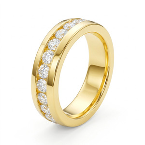 Yellow Gold Moissanite Eternity Band <b>Ring</b> Round Brilliant Cut Channel Setting Classic Unisex Wedding <b>Ring</b> - Product Image 1
