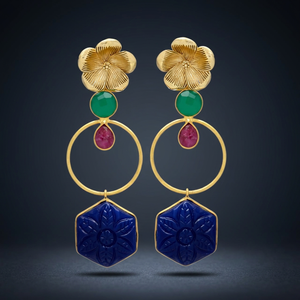 Nouvelle Arrivée Boucles d'Oreilles Pendantes Ethniques en Onyx Vert Rubis, Faites à la Main en Laiton Plaqué Or pour Soirée - Product Image 3