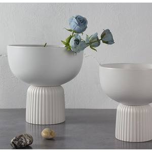 مزهرية سيراميك دائرية باللونين الأبيض والأسود، ديكور منزلي صديق للبيئة للفنادق وحفلات الزفاف، إناء زهور بتصميم عصري بسيط - Product Image 2