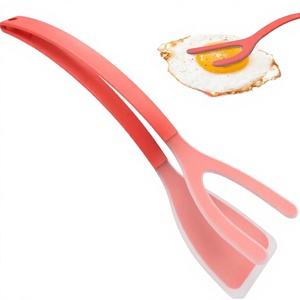 Espátula y Pinzas de Silicona para Huevos, Color Rojo, Antiadherentes, Herramienta 2 en 1 para Huevos, Panqueques y Pescado, Operación Manual, Diseño Conveniente - Product Image 2