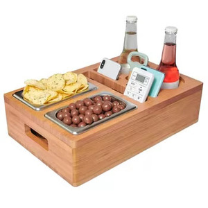 Portavasos y Bandeja para Bebidas de Bambú para Sofá con Tapa Extraíble, Organizador de Sofá con Bandeja para Refrigerios - Product Image 3