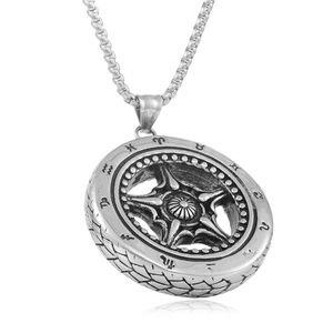 Colgante de acero inoxidable con forma de flor y números romanos para hombre y mujer, collar de moda 280743 - Product Image 2