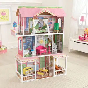 Особняк комплект принцессы из 3 слоя Villa Развивающие деревянные кукольных домиков с аксессуарами ролевые игры игрушечная мебель для детских игрушек для детей