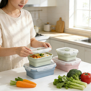 Silicone Collapsible Food <b>Containers</b> – Stackable Lunch <b>Box</b> with Lid, Freezer & Microwave Safe, Portable Bowl for Meal Prep, Left - Product Image 3