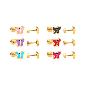 Juego de pendientes de mariposa, postes para las orejas de acero inoxidable coloridos para mujer, regalo, joyería de moda - Product Image 1
