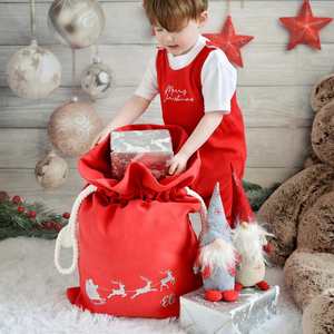 Sac de Noël en coton premium avec cordon de serrage, personnalisable par sublimation, avec pompon de luxe, style Père Noël - Product Image 6