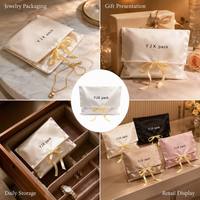 Pochette personnalisée en satin avec rabat 30x20cm, nœud en ruban, doublure en satin, pochette en velours, sac cadeau pour bijoux, logo OEM, vente en gros