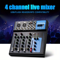 Table de mixage audio F4 4 canaux avec alimentation fantôme 48 V, carte de mixage audio USB pour diffusion en direct, enregistrement musical, scène, karaoké