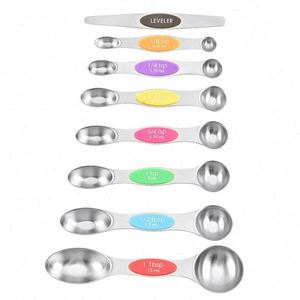 Hot Sale 8-Piece Magnetic Double-Ended <b>Measuring</b> <b>Spoon</b> Set 304 Stainless Steel Teaspoon Spatula for Baking Kitchen - Product Image 1
