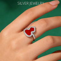 Bague en argent sterling 925 plaqué or 18 carats pour femme, luxe, avec agate rouge et verte, zircon, gourde, ensemble de bagues de mariage et de soirée pour femme