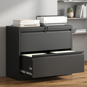 Modern 2-<b>Drawer</b> Black Steel Lateral <b>File</b> Cabinet-Lockable <b>Drawers</b> Large Capacity Smart Storage for School & Hospital Use - Product Image 3