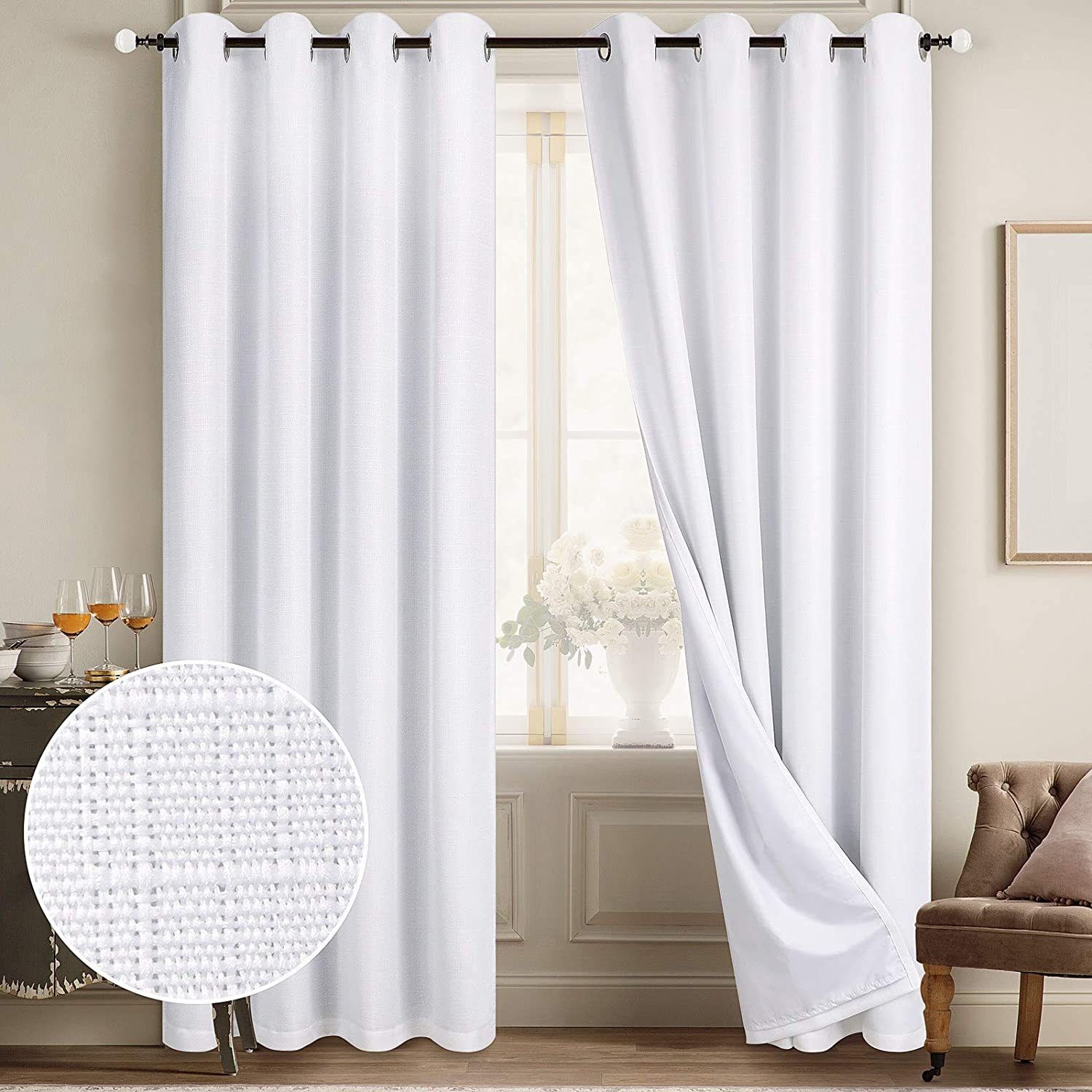 Full Light Shading 100% Blackout Curtain для Bedroom, White Linen выглядят Curtains для Living Room
