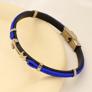 Zogxin Anchor Titanium Steel Leather Braided Bracelet Unisex Fashion Jewelry Blue Black Colorfast Design - Product Image 3
