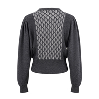Pull tricoté personnalisé pour femme, col rond, manches ballon, long, jacquard, moderne et tendance