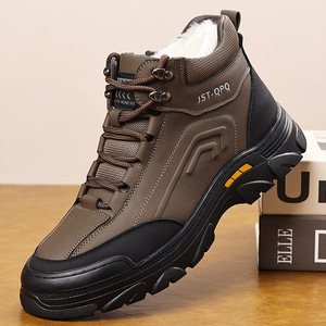 Bottes d'hiver pour hommes JST-QPQ en cuir véritable, hauteur cheville, doublure chaude en fourrure, semelle extérieure en caoutchouc antidérapante - Product Image 1
