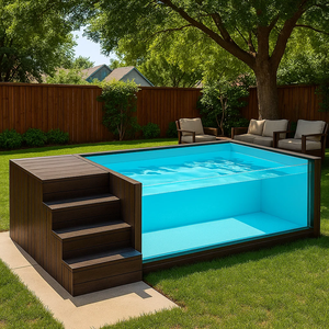 Piscine hors sol rectangulaire pliable en fibre de verre avec toboggan aquatique en ardoise à vendre - Product Image 1