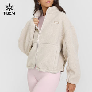 Felpa con Logo personalizzato HUCAI da donna palestra sportiva oversize in pile polare con Zip - Product Image 2