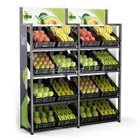 Op Maat Gemaakte Metalen Displayrek Supermarkt Groente En Fruit Planken Met Billboard Top