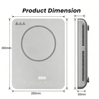 Table de cuisson à induction portable ultra-mince 2000W à brûleur unique, verre transparent, LED blanche, conforme à la norme CE